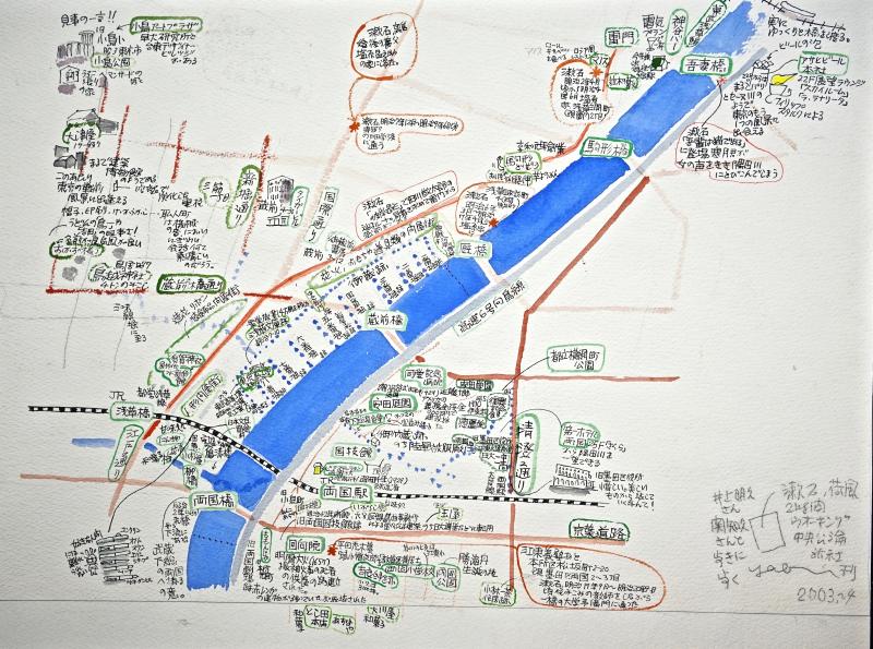 藪野健画「隅田川周辺地図。」2003から2004年