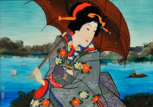《川岸洋傘をさす女》浜松市美術館蔵