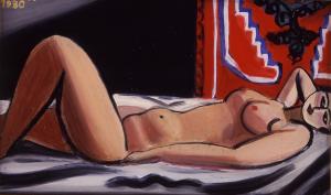 小出楢重《裸女（赤いバック）》1930年　芦屋市立美術博物館蔵
