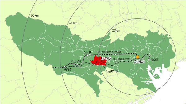 府中市の位置図。