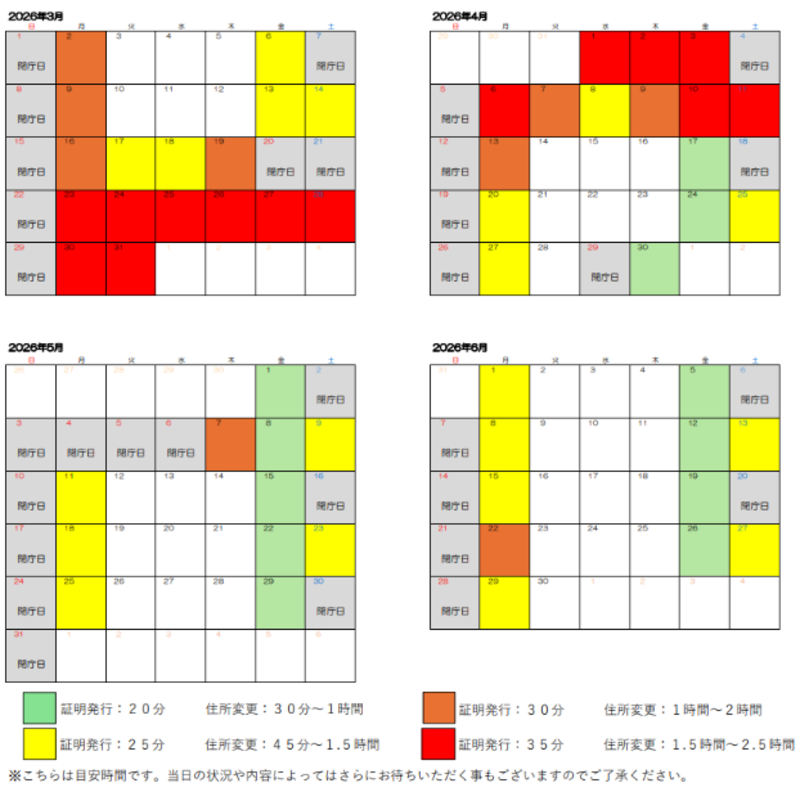 混雑予測カレンダー