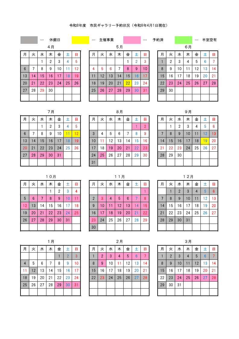 市民ギャラリーの申し込み状況