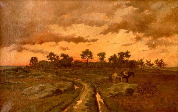 画像　ジョルジュ・ガシ「バルビゾンの平野に沈む夕日（レ・ロッシュ・モローで）」セーヌ・エ・マルヌ県立バルビゾン派美術館
