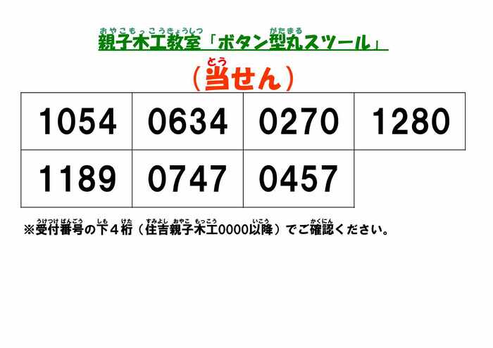 令和7年度親子木工教室当せん番号