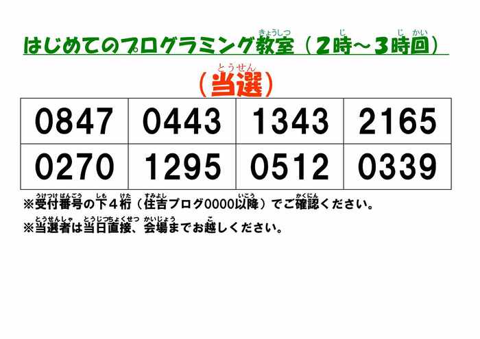 画像　「プログラミング教室」1回目当選者