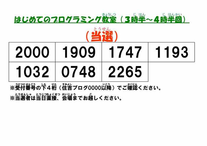 画像　「プログラミング教室」2回目当選者