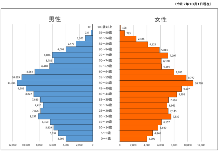 府中市の人口ピラミッド(5歳階級)