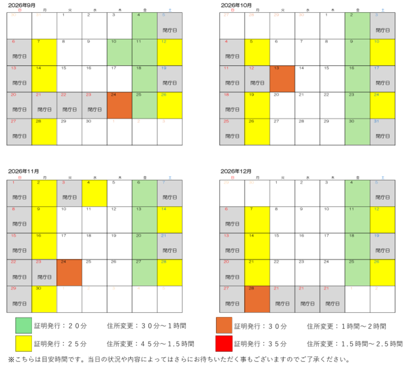 混雑予測カレンダー