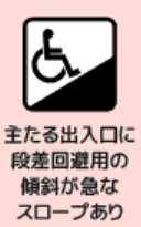 主たる出入口に段差回避用の傾斜が急なスロープあり